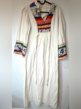 Bohemian Vintage Long Beautiful Dress White Patchwork Maxi Bell Sleeve Cali